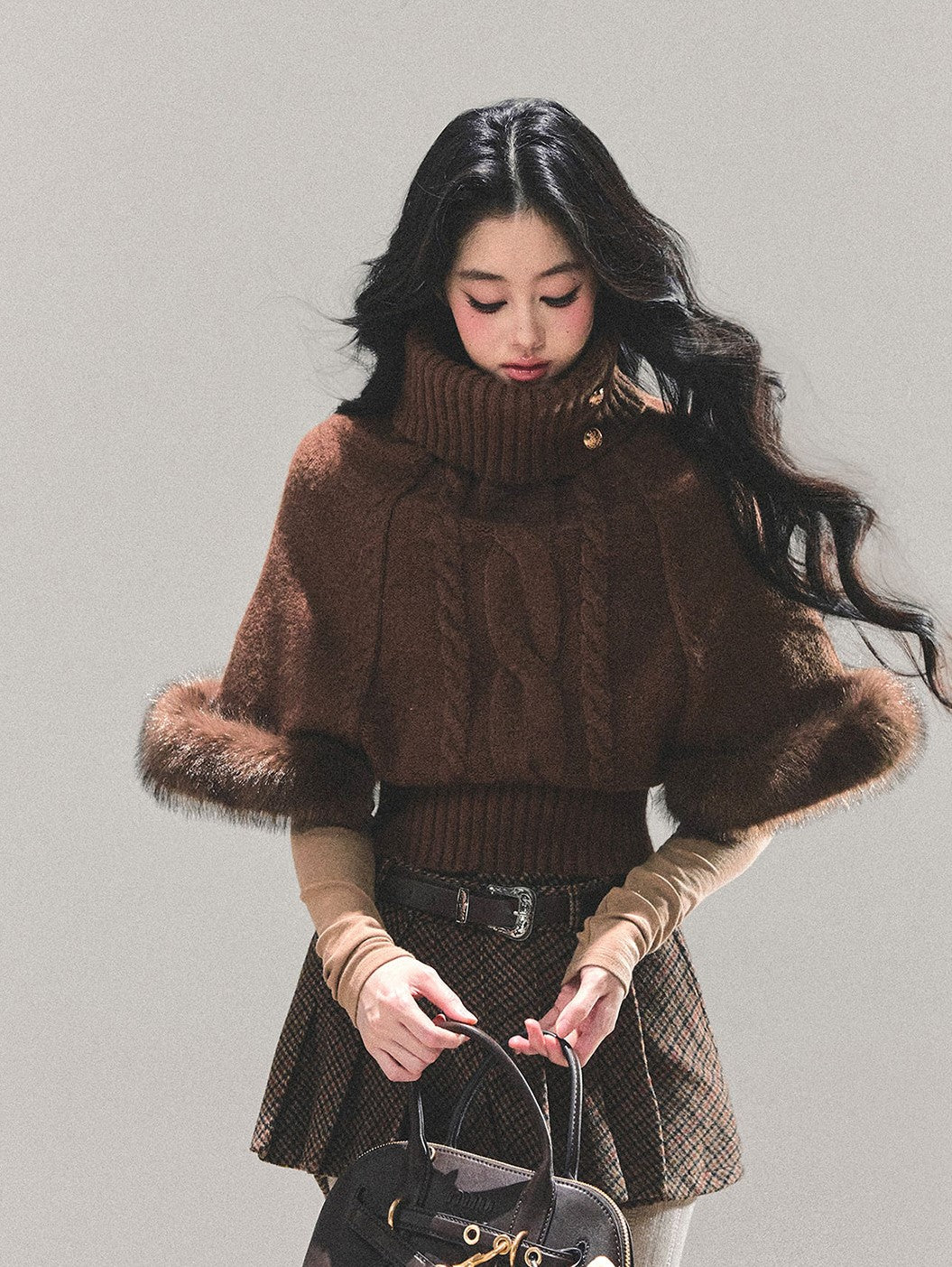 High-Neck Mohair Cable Sweater DIA0669