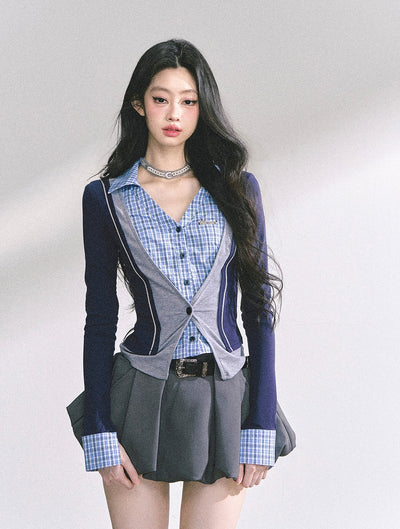 Fake Two-Piece V-neck Shirt DIA0543