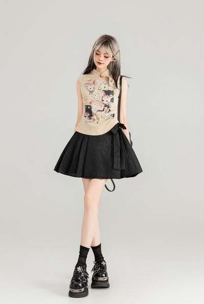 Dark Pattern Jacquard A-line Pleated Short Skirt KEI0081