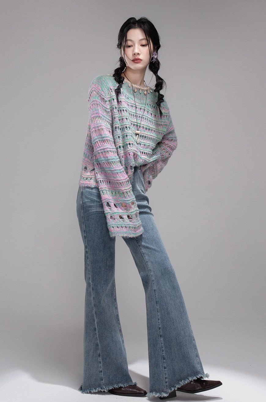 Cherry Pink Shell Chain Hollow Sweater COT0358