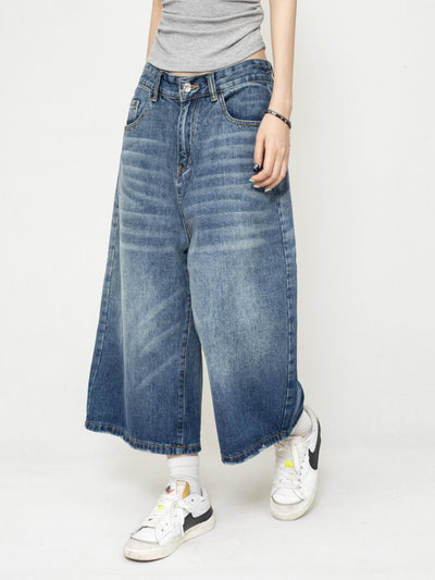 Cropped Loose Versatile Wide-leg Denim Pants ZER0219