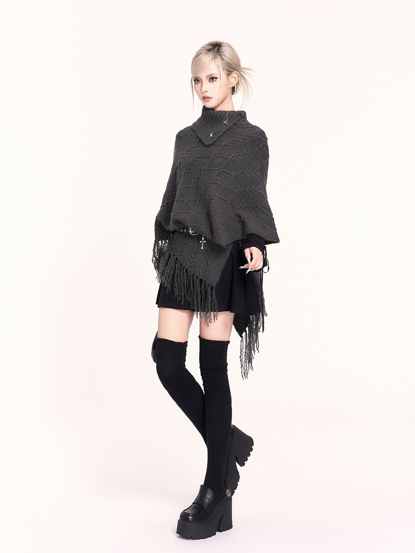 High-neck Asymmetrical Shawl Sweater VOC0483