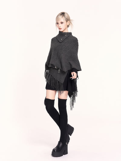 High-neck Asymmetrical Shawl Sweater VOC0483
