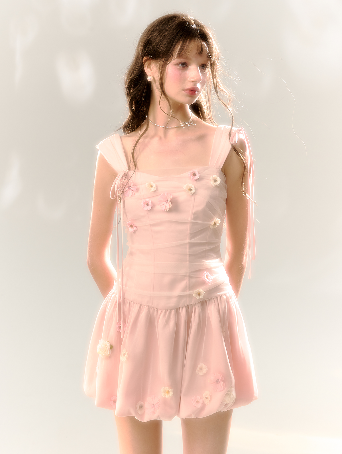 Pink Handmade Flower Suspender Dress SUN0064