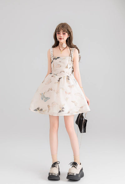 Butterfly Floral Suspender Seaside Holiday Slim Dress KEI0048