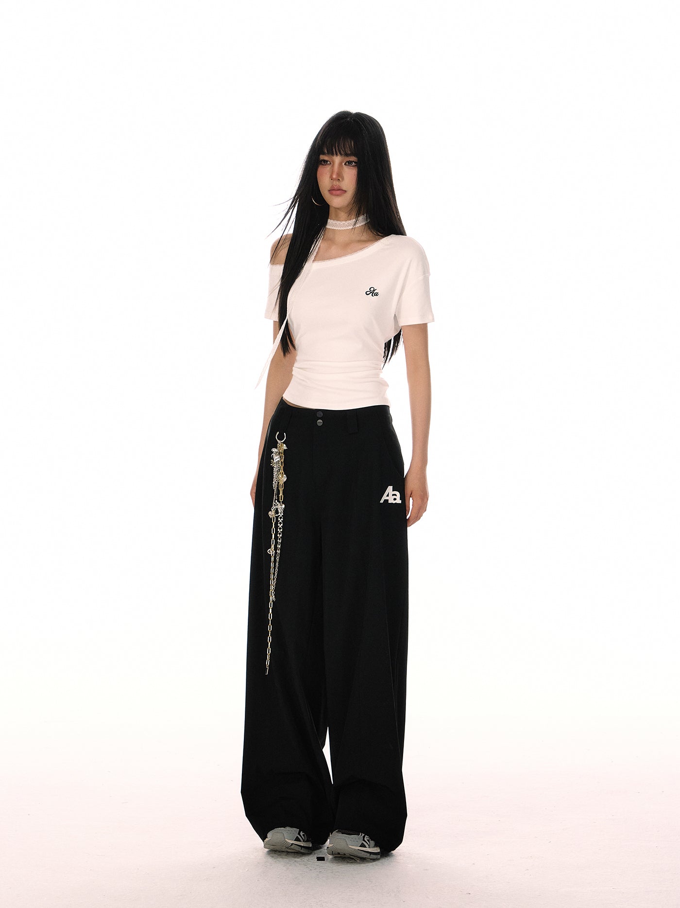 Detachable Lace Plaid Belt Drape Loose Pants ACM0081