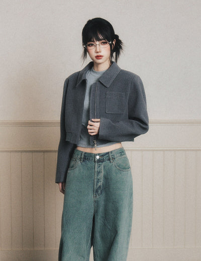 Gray Lapel Short Jacket LUL0189
