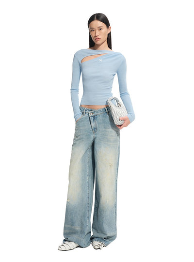 Slanted Hollow Thin Long/Short Sleeve Top NOT0312