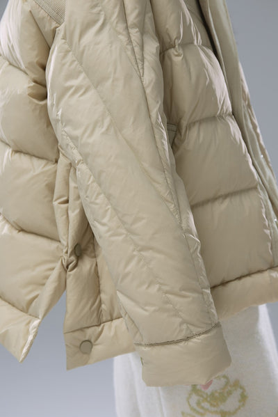 Wrapped Mustard Green Corduroy Splicing Down Jacket COT0167