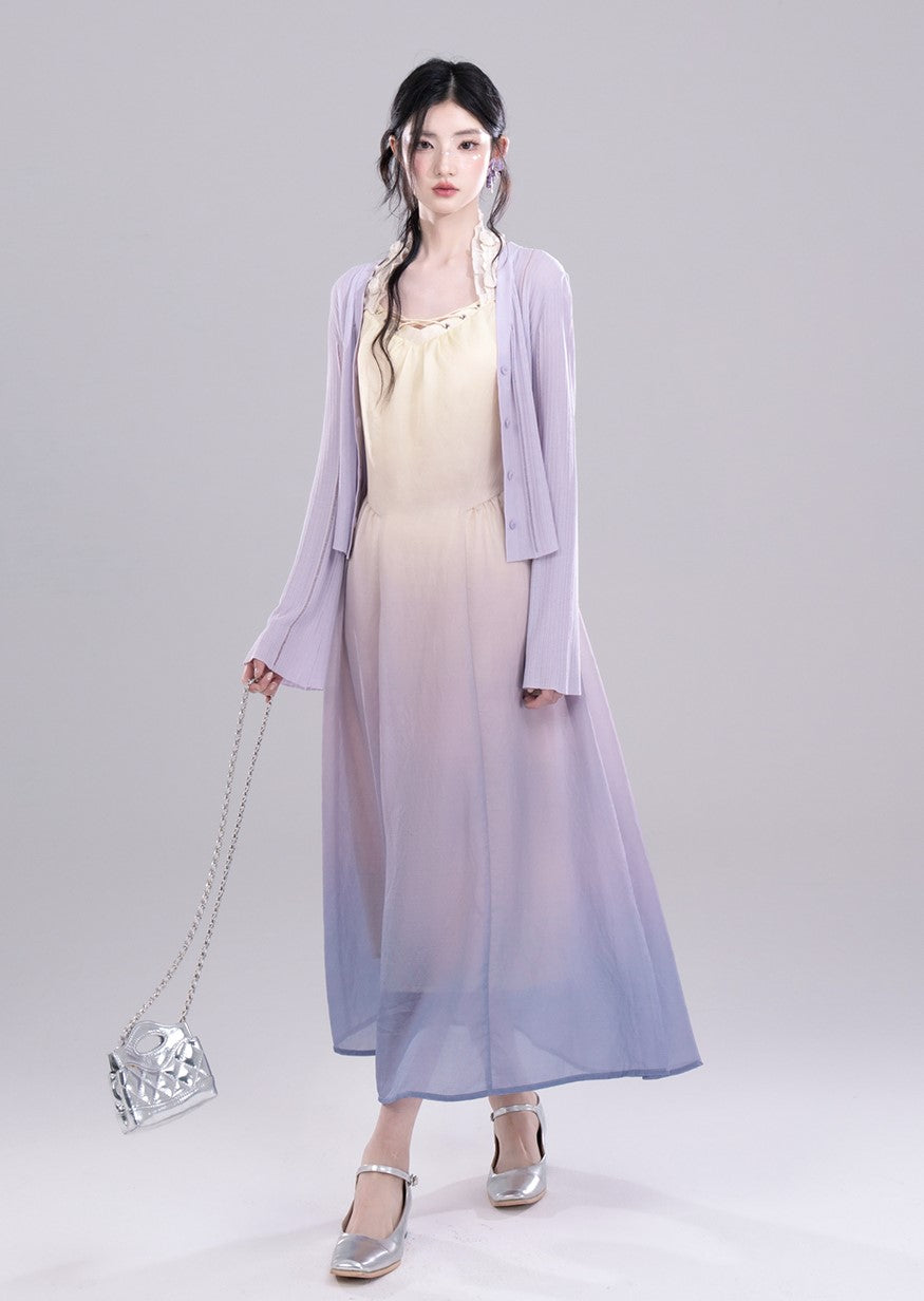 Gradient Purple Halter Sleeveless Dress COT0308