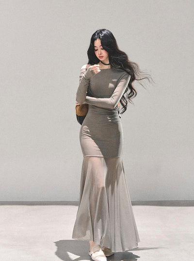Off-shoulder Slimming Sheer Dress DIA0697