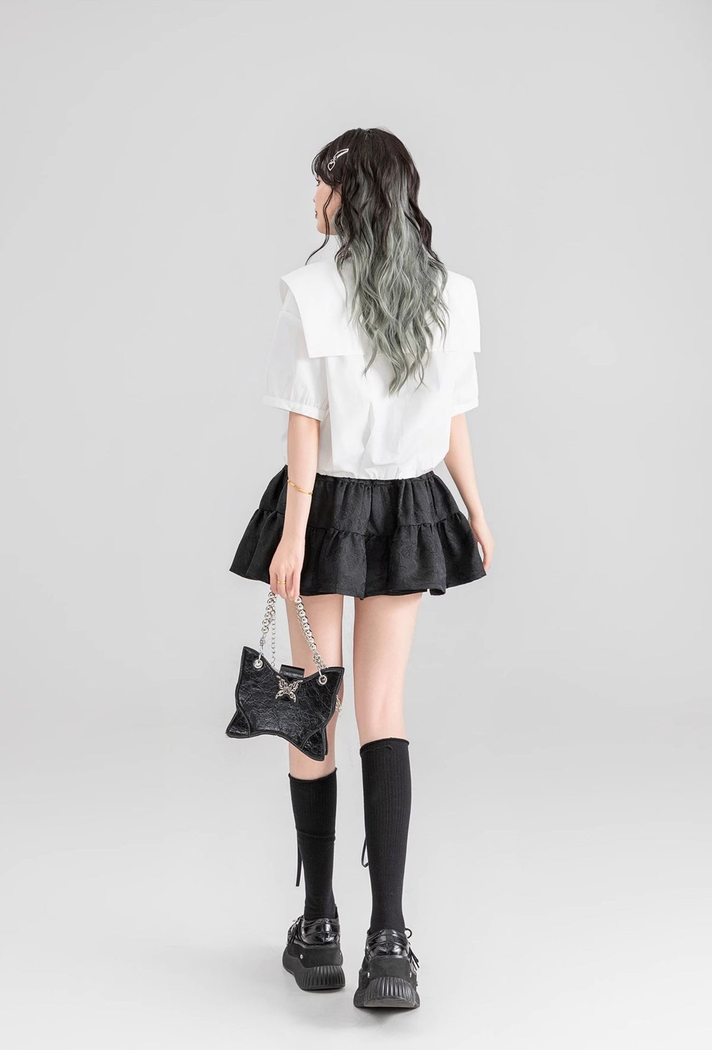 Dark Pattern Jacquard A-line Pleated Fluffy Cake Short Skirt KEI0061