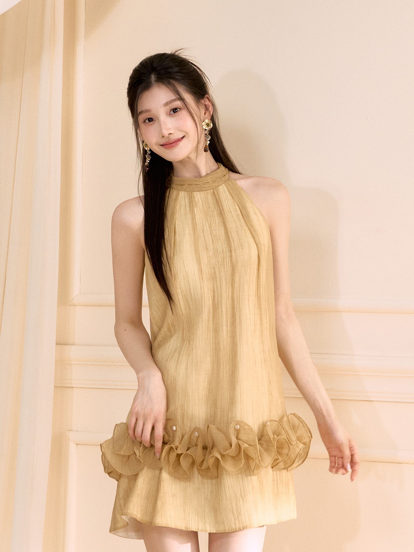 Honey Yellow Ruffle Short Dress OSH0116