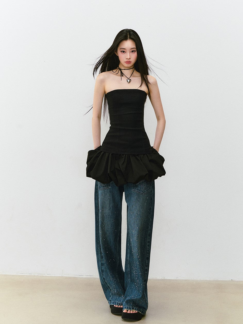 Rhinestone Wide-leg Denim Jeans VIA0328