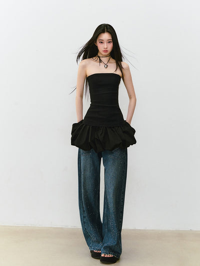 Rhinestone Wide-leg Denim Jeans VIA0328