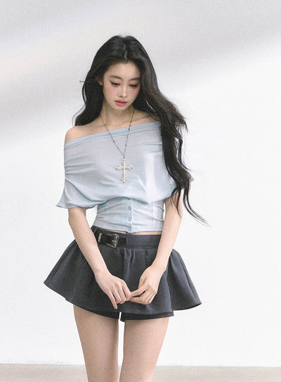 One Shoulder Waist Slim Short Top DIA0497
