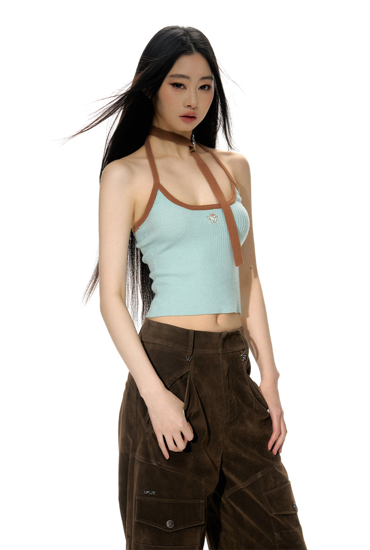 Arc Collar Knitted Cardigan/Halter Neck Top  NOT0167