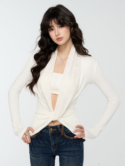 Large V-neck Slim Long Sleeve T-shirt+Tube Top 4MU0178