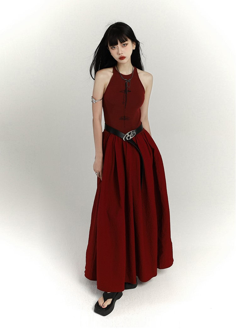 Chinese Style Red Suspenders Long Dress LAD0092