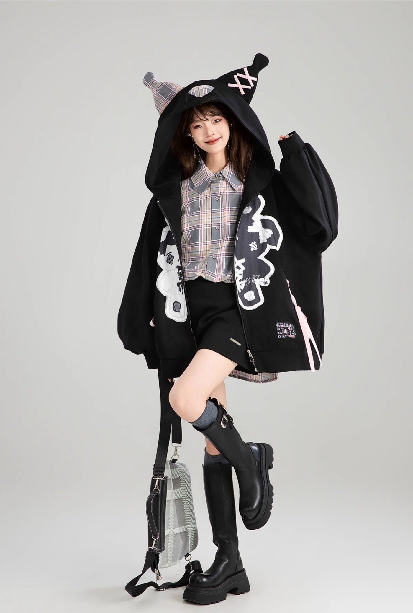 Ghost Design Loose Zipper Hooded Jacket KEI0180