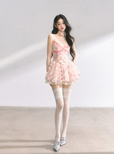 Lace Floral Suspender Puffy Dress DIA0445