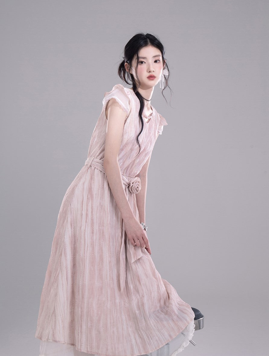 Small Flying Sleeve Pleated Dress COT0277