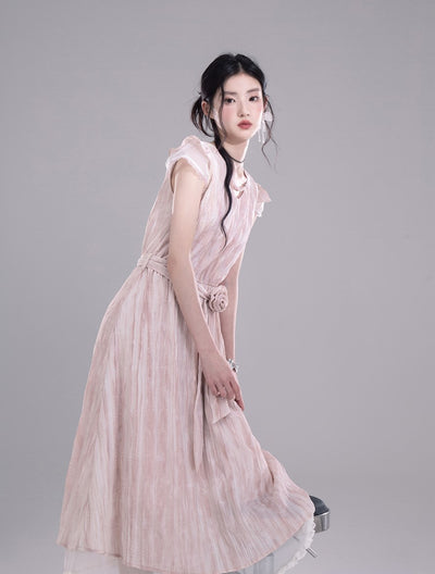 Small Flying Sleeve Pleated Dress COT0277