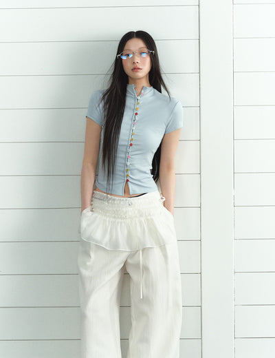 High Collar Button T-shirt LAL0209