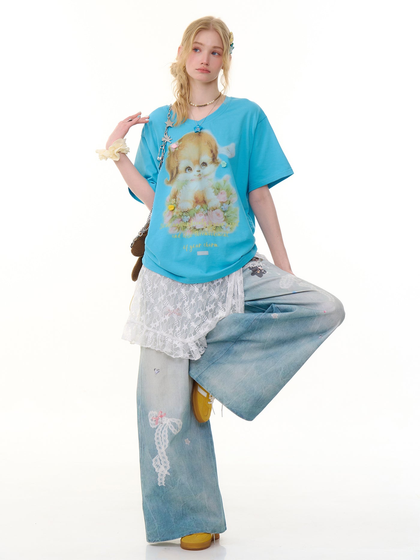 Chain Print Wide Leg Blue Jeans ZIZ0282