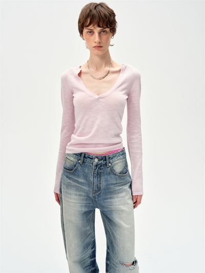 V-neck Long Sleeved Sweater CUR0253