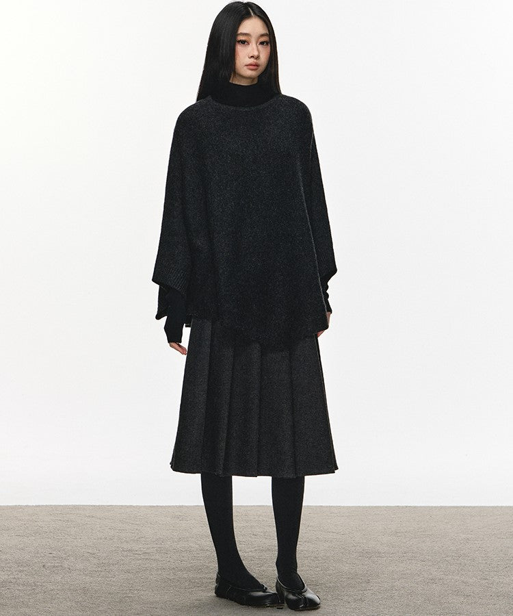 Gray High-waisted Pleated Midi Skirt ANA0114