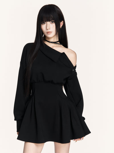 Off-Shoulder Long-Sleeved Sweatshirt Dress VOC0458