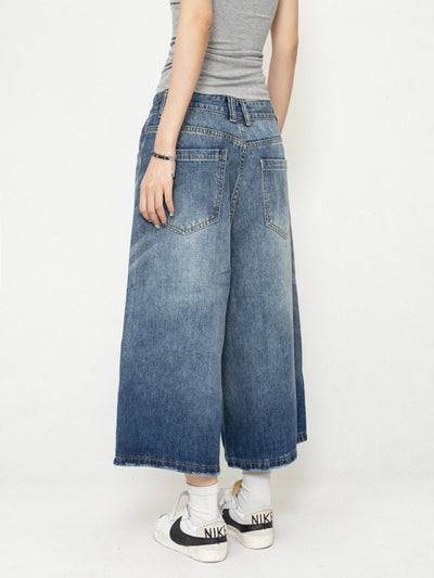 Cropped Loose Versatile Wide-leg Denim Pants ZER0219