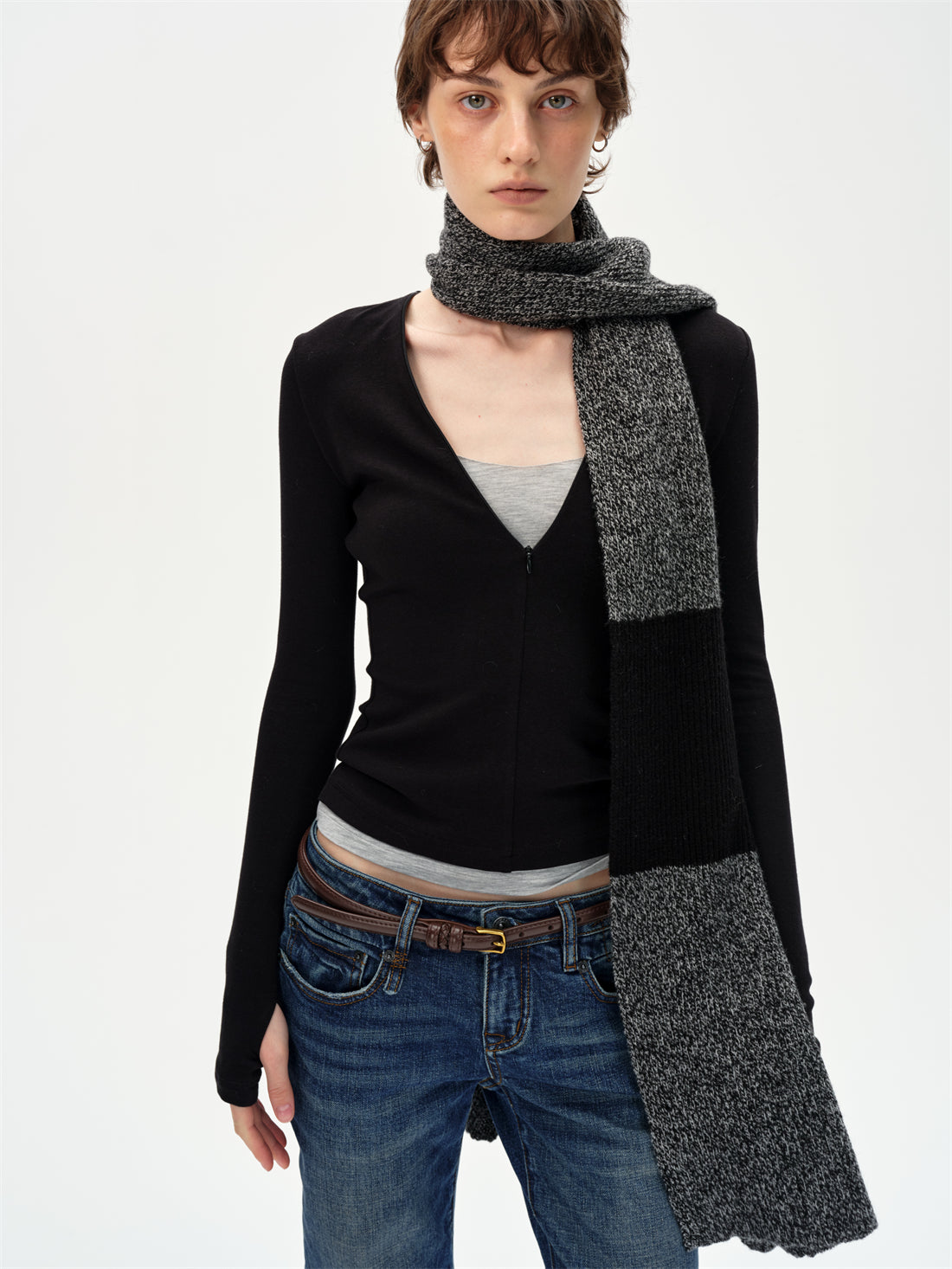 Slim Fit V-Neck Faux Two-Piece T-Shirt CUR0261