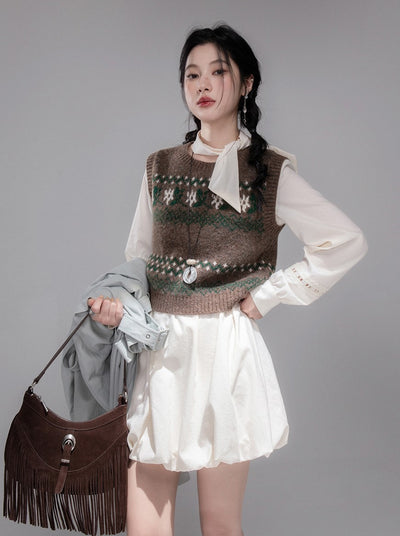Chestnut Brown Knitted Vest COT0355