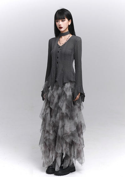 Irregular Mesh Cake Long Skirt LAD0223