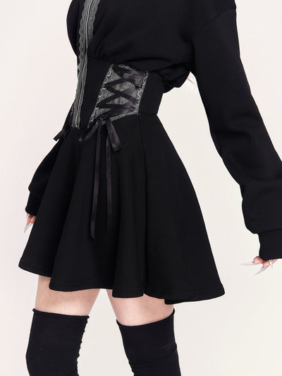 Lace-up Hooded Sweatshirt Dress VOC0469