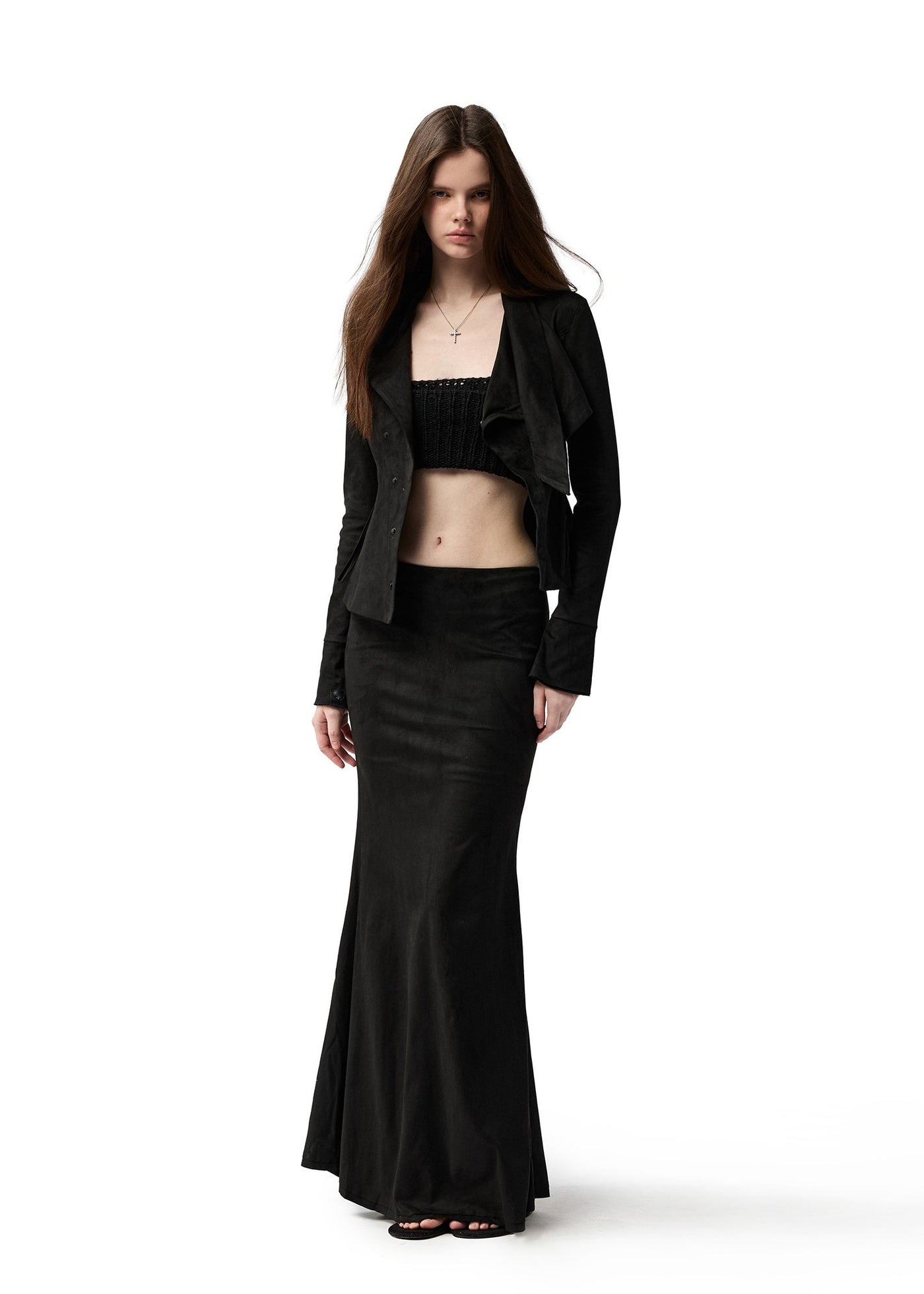 Black Asymmetrical Suede Jacket/Skirt 4MU0156