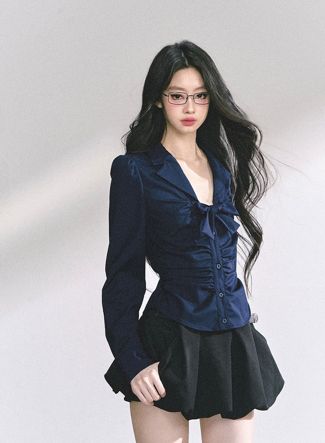 Bow Pleated Slim Shirt DIA0537