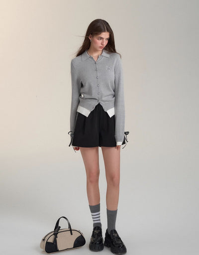 Contrast Color Bow Woolen Shorts SOM0120