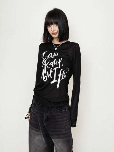 Lazy Style Letter Pullover Mesh Long Sleeves T-shirt ZER0232