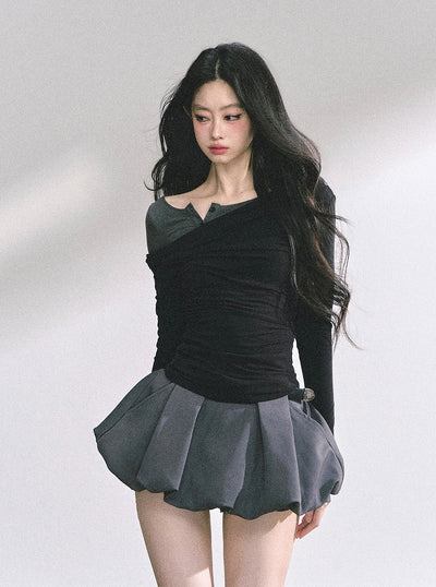 Fake Two-piece Off-shoulder T-shirt DIA0546
