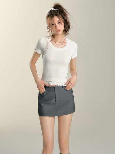 Double-layer Lace Short Sleeves Knit SOM0003