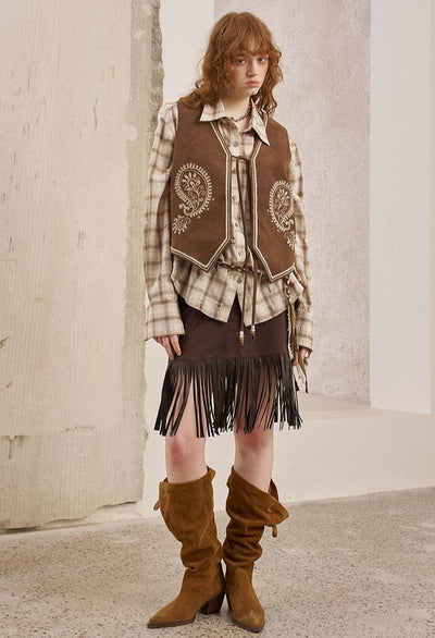 Cashew Flower Embroidery Leather Vest DID0251