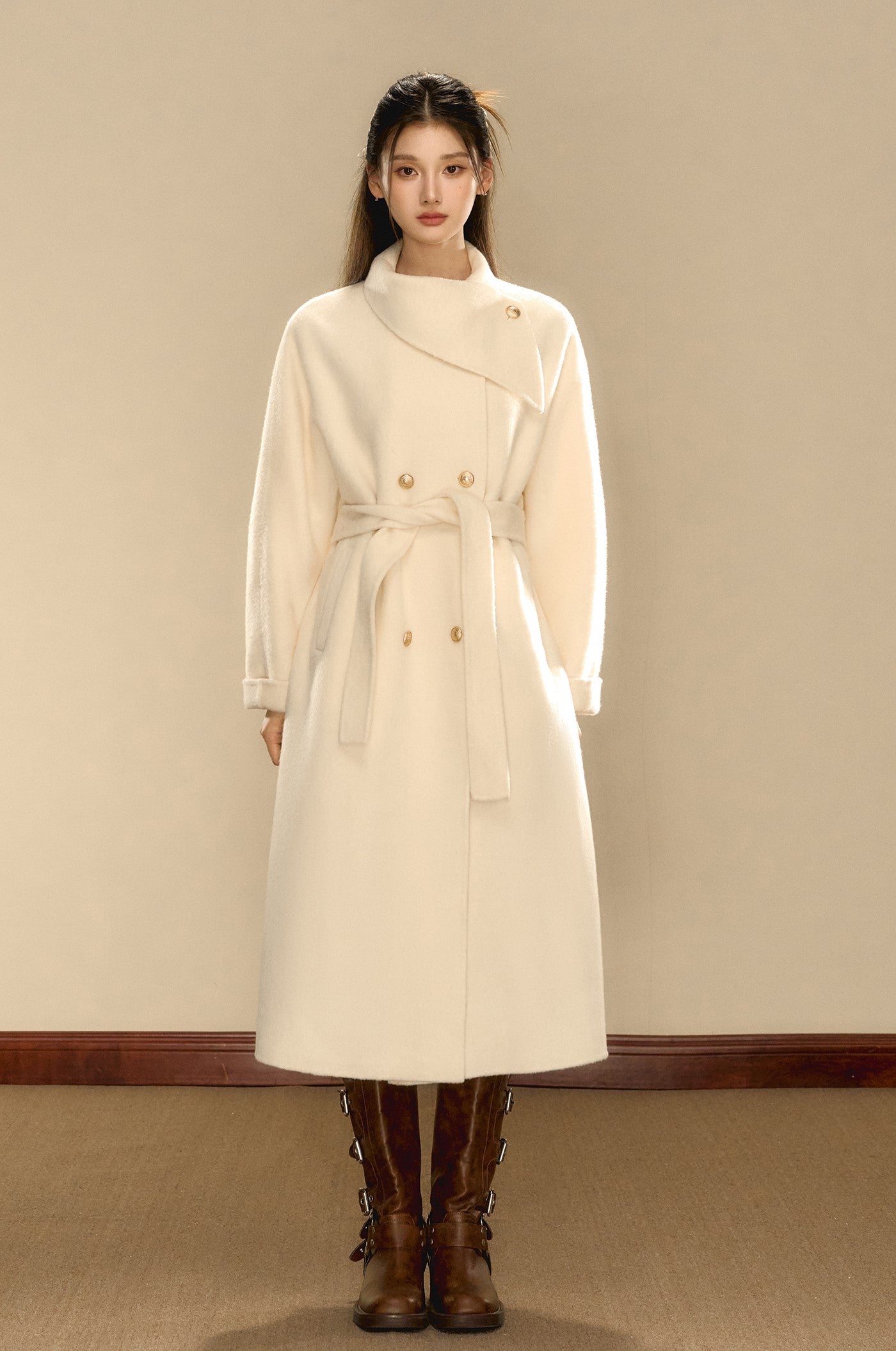 Gold Button Medium and Long Double-sided Woolen Coat OSH0087