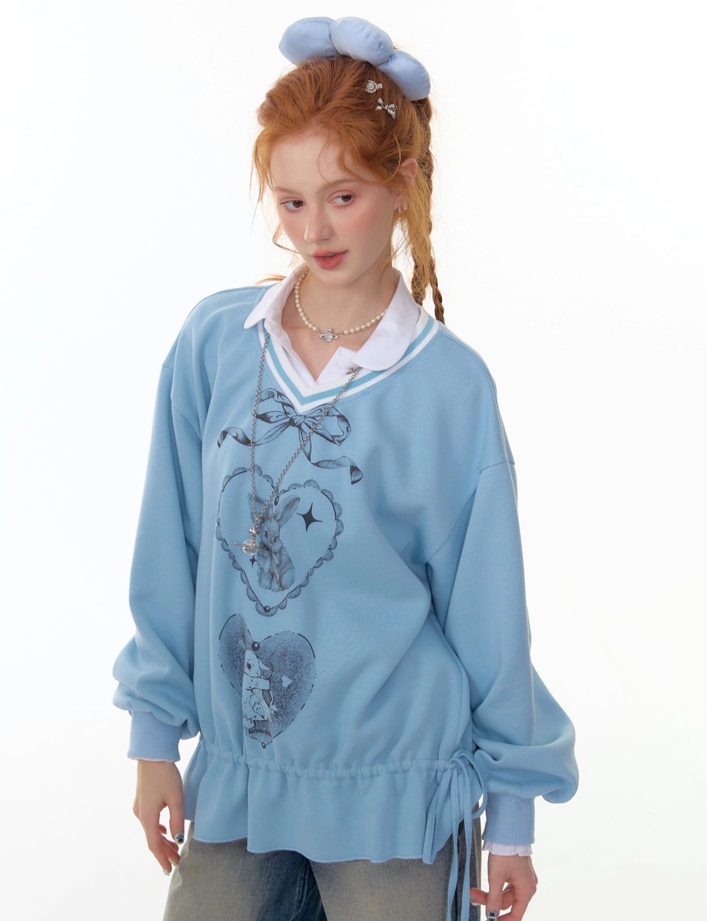 Retro Design Hem Rabbit Print Sweatshirt ZIZ0301