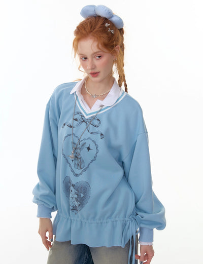Retro Design Hem Rabbit Print Sweatshirt ZIZ0301