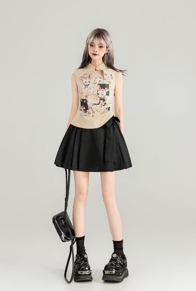 Dark Pattern Jacquard A-line Pleated Short Skirt KEI0081