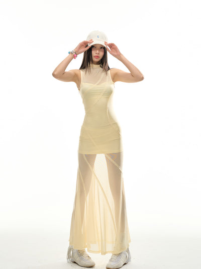 Mesh Shaping Long Dress 4MU0107