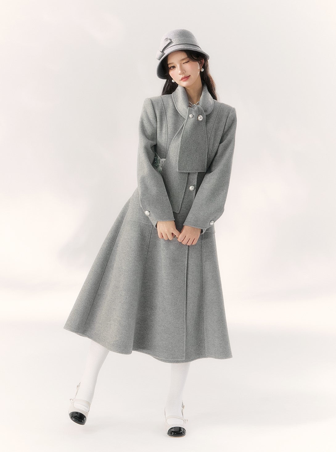 Gray Lace Bow Design Coat BBB0094